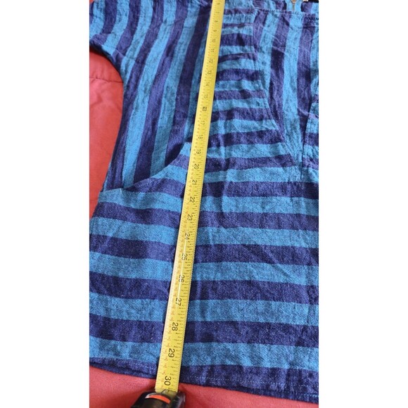 Soft Surroundings Women Blue Striped Sunset Cold Shoulder Linen Tunic Top Med - Picture 6 of 9